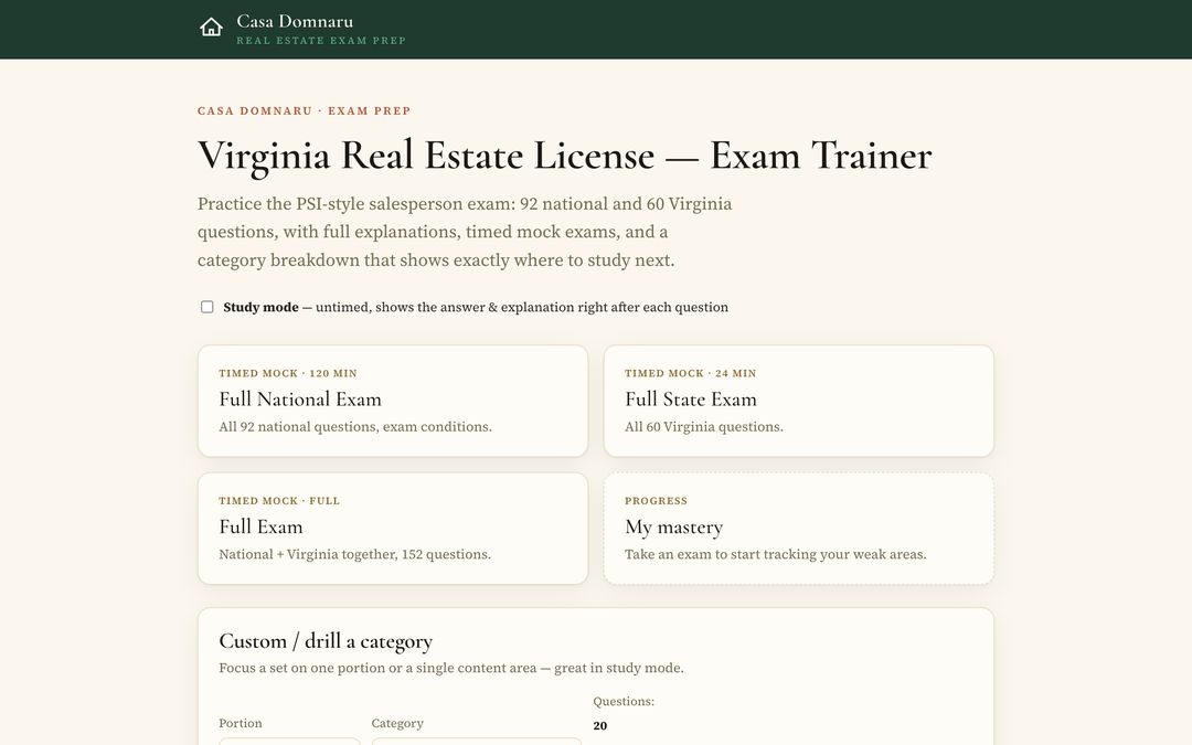 Casa Domnaru Virginia real estate exam trainer