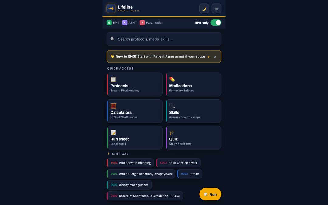 Lifeline WV EMS field and study app
